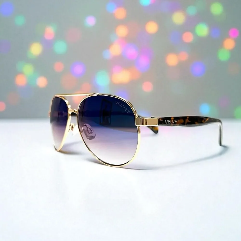 Velvet Eyewear Bonnie Aviator Sunglasses in Gold Flash w/microfiber pouch